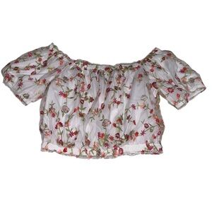 Forever 21 + Floral Off-Shoulder Blouse - White and Pink Size 3X
